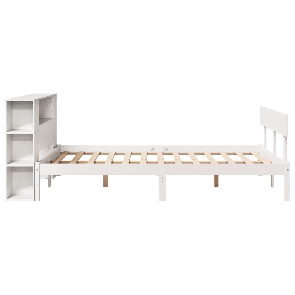 vidaXL Massivholzbett mit Regal ohne Matratze Weiß 140x200 cm Kiefer