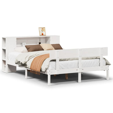 vidaXL Massivholzbett mit Regal ohne Matratze Weiß 150x200 cm Kiefer