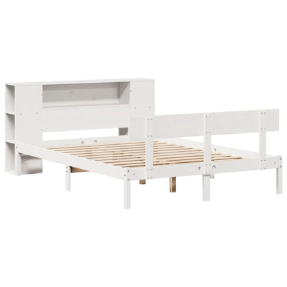 vidaXL Massivholzbett mit Regal ohne Matratze Weiß 150x200 cm Kiefer