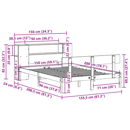 vidaXL Massivholzbett mit Regal ohne Matratze Weiß 150x200 cm Kiefer