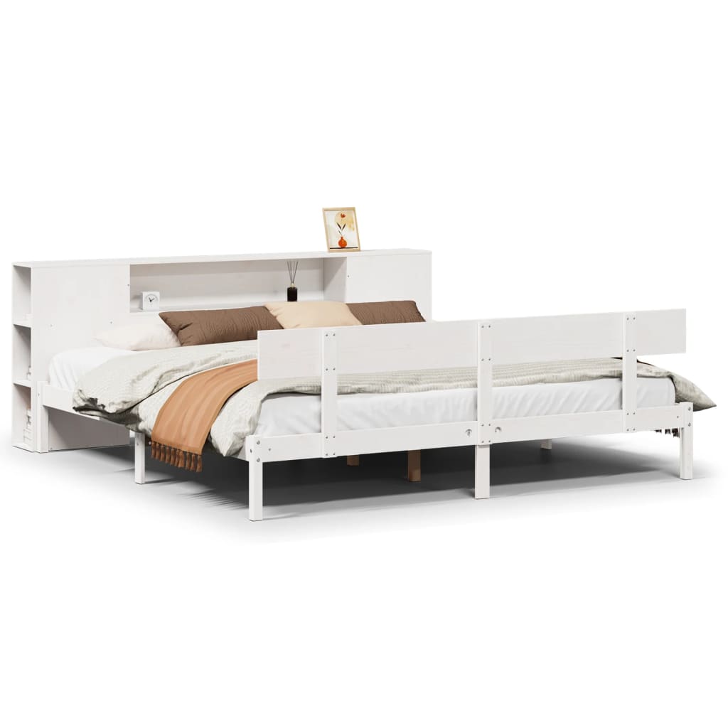 vidaXL Massivholzbett mit Regal ohne Matratze Weiß 200x200 cm Kiefer