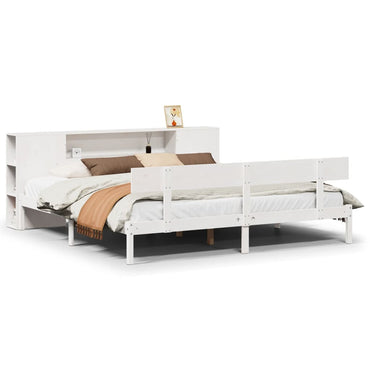 vidaXL Massivholzbett mit Regal ohne Matratze Weiß 200x200 cm Kiefer