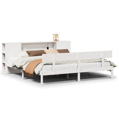 vidaXL Massivholzbett mit Regal ohne Matratze Weiß 200x200 cm Kiefer