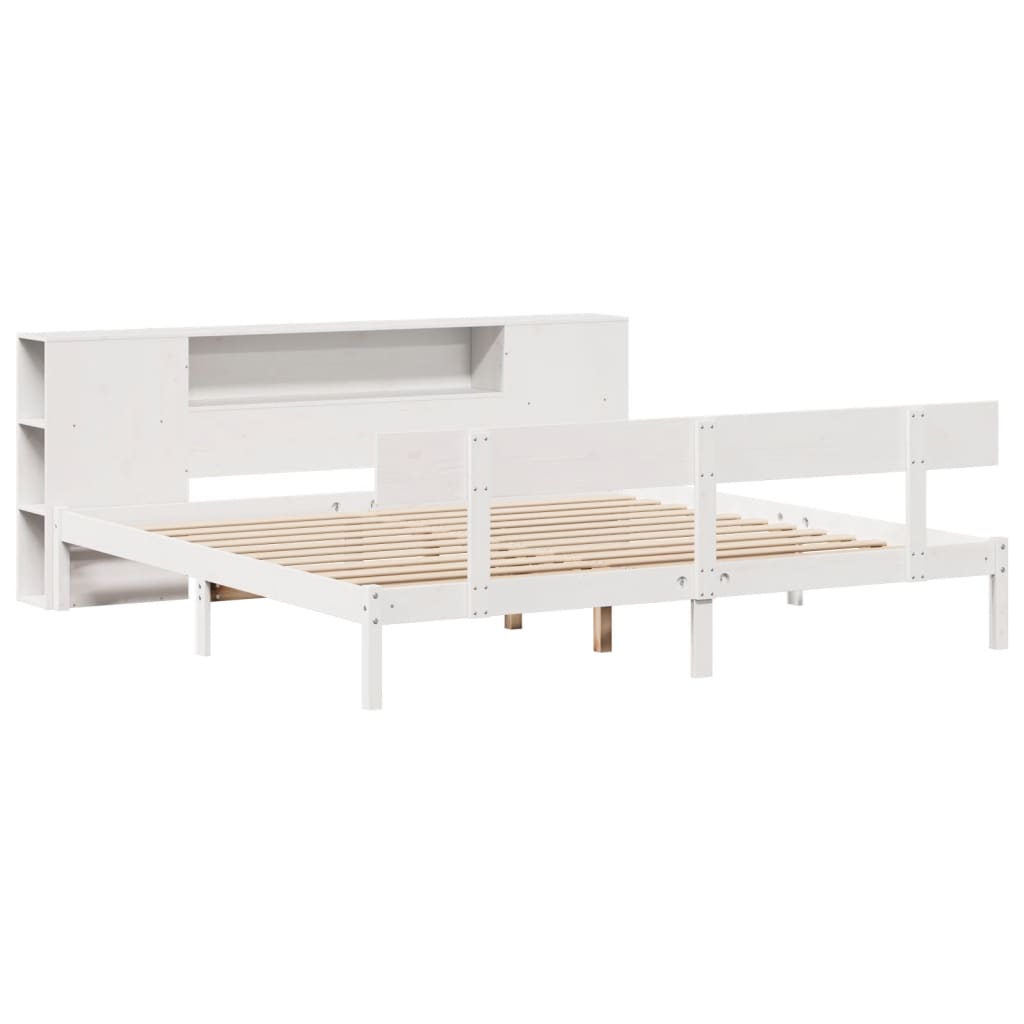 vidaXL Massivholzbett mit Regal ohne Matratze Weiß 200x200 cm Kiefer