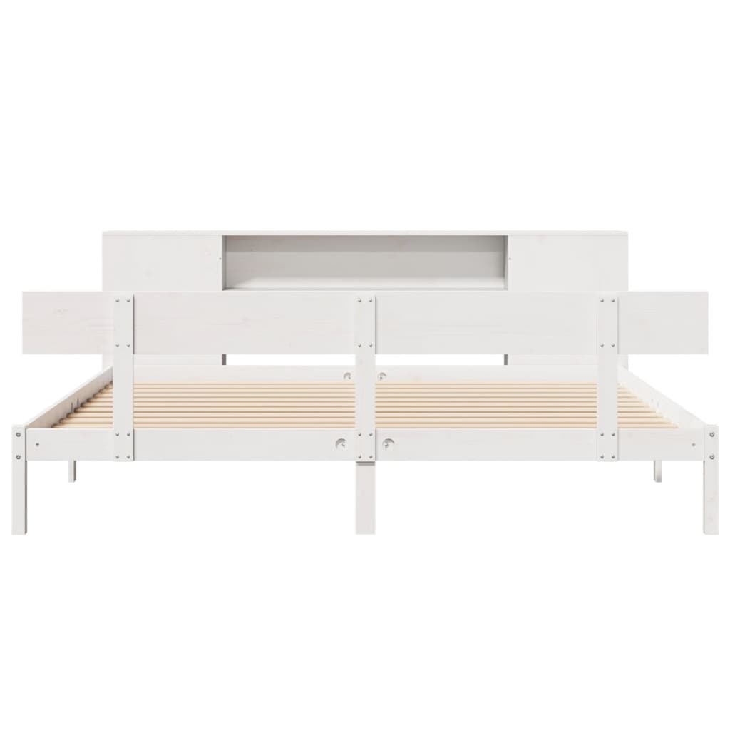 vidaXL Massivholzbett mit Regal ohne Matratze Weiß 200x200 cm Kiefer