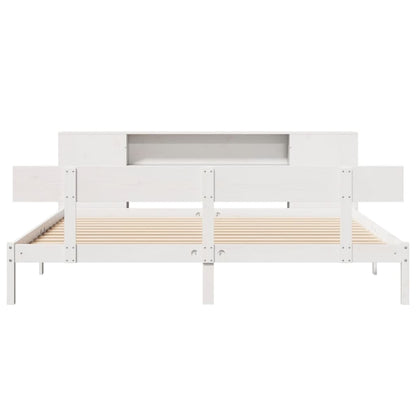 vidaXL Massivholzbett mit Regal ohne Matratze Weiß 200x200 cm Kiefer