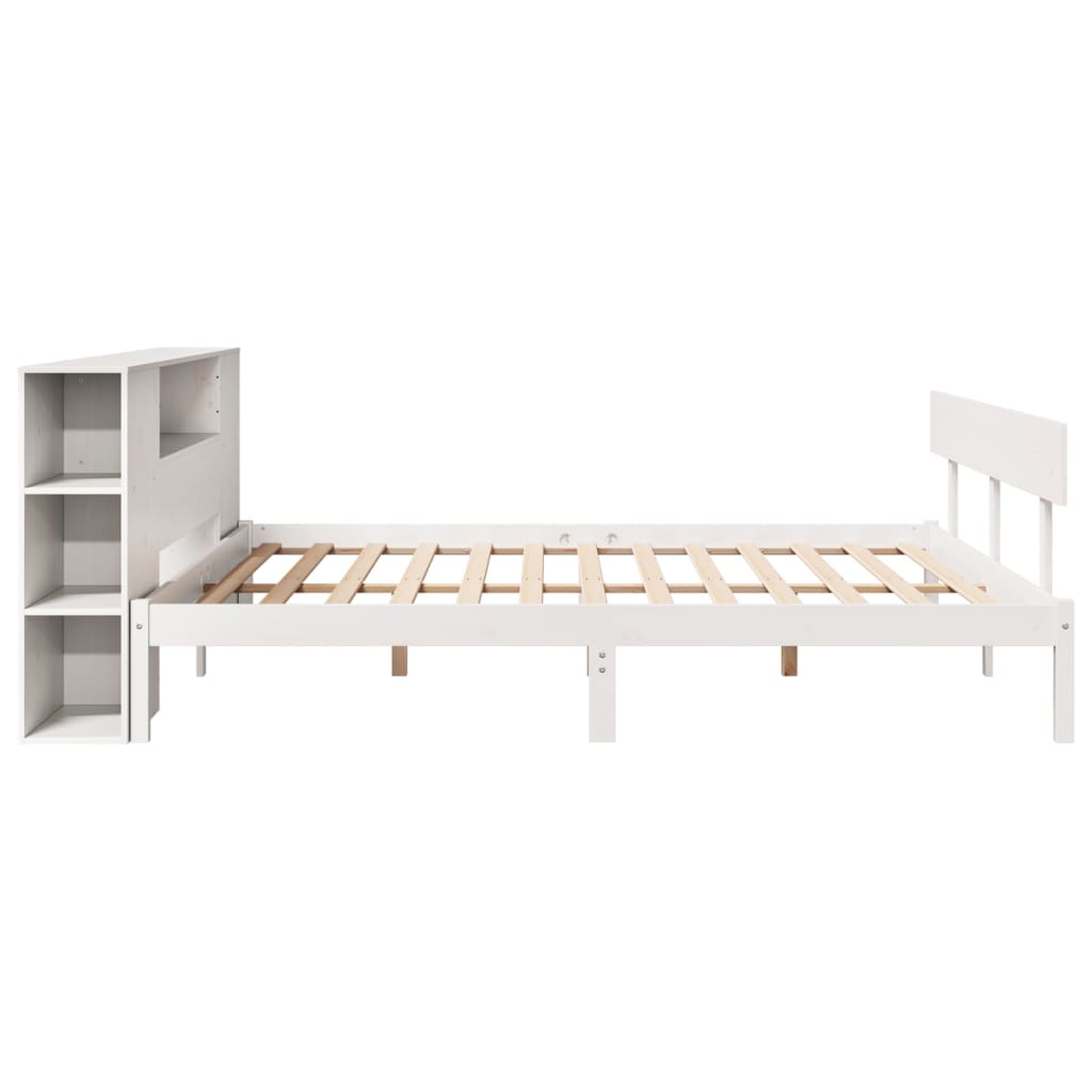 vidaXL Massivholzbett mit Regal ohne Matratze Weiß 200x200 cm Kiefer