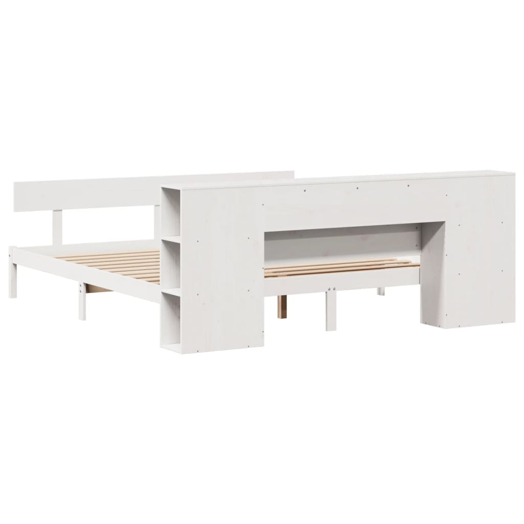vidaXL Massivholzbett mit Regal ohne Matratze Weiß 200x200 cm Kiefer