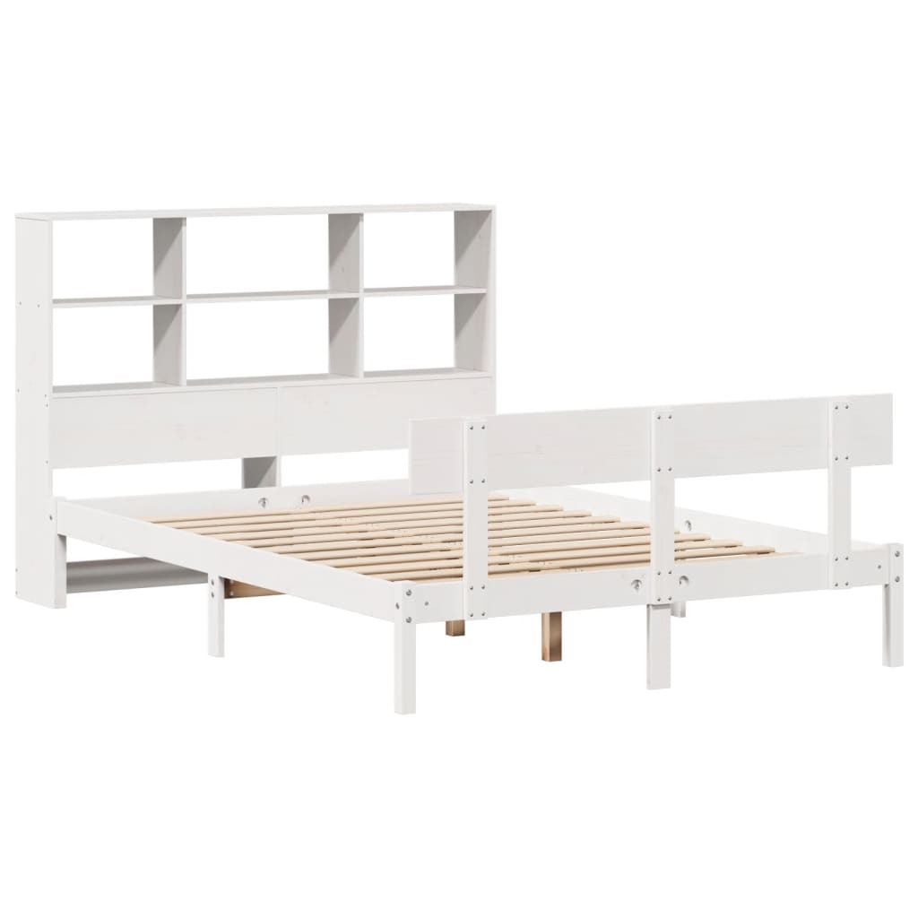 vidaXL Massivholzbett mit Regal ohne Matratze Weiß 160x200 cm Kiefer