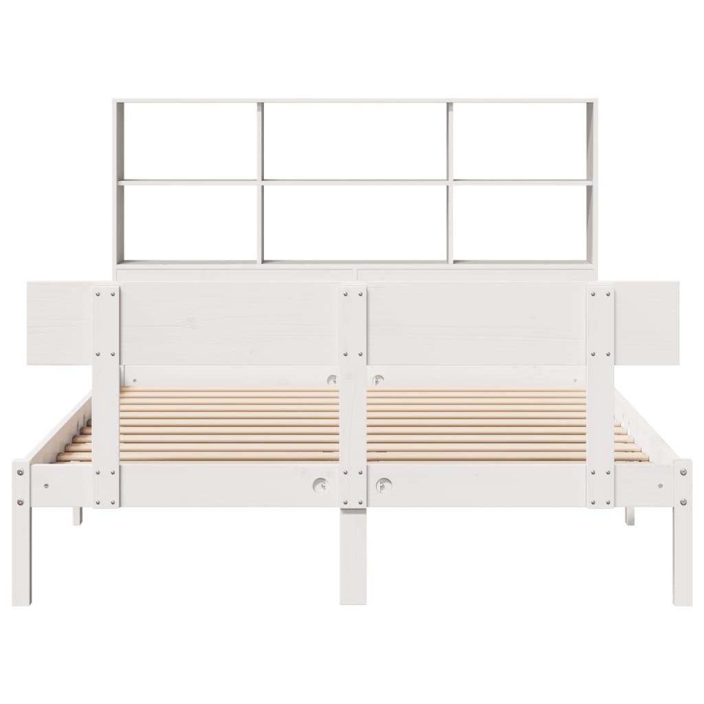vidaXL Massivholzbett mit Regal ohne Matratze Weiß 160x200 cm Kiefer