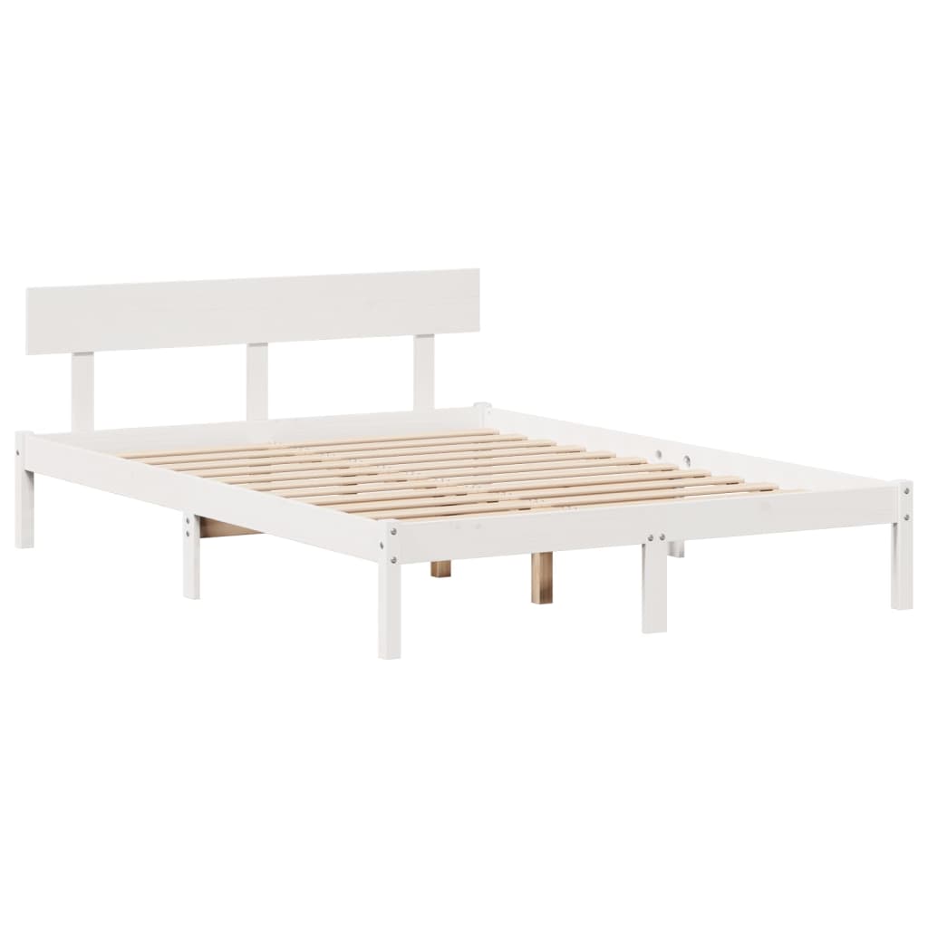 vidaXL Massivholzbett mit Regal ohne Matratze Weiß 160x200 cm Kiefer