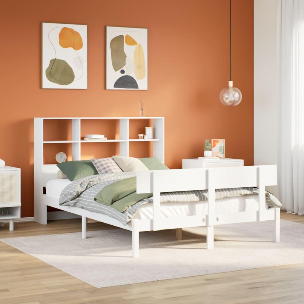 vidaXL Massivholzbett mit Regal ohne Matratze Weiß 160x200 cm Kiefer