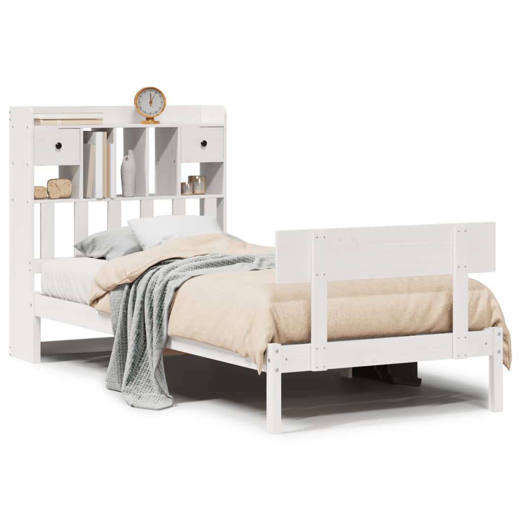 vidaXL Massivholzbett mit Regal ohne Matratze Weiß 75x190 cm Kiefer