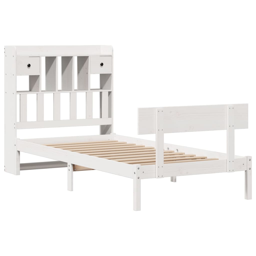 vidaXL Massivholzbett mit Regal ohne Matratze Weiß 75x190 cm Kiefer
