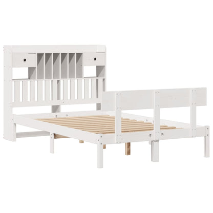 vidaXL Massivholzbett mit Regal ohne Matratze Weiß 135x190 cm Kiefer