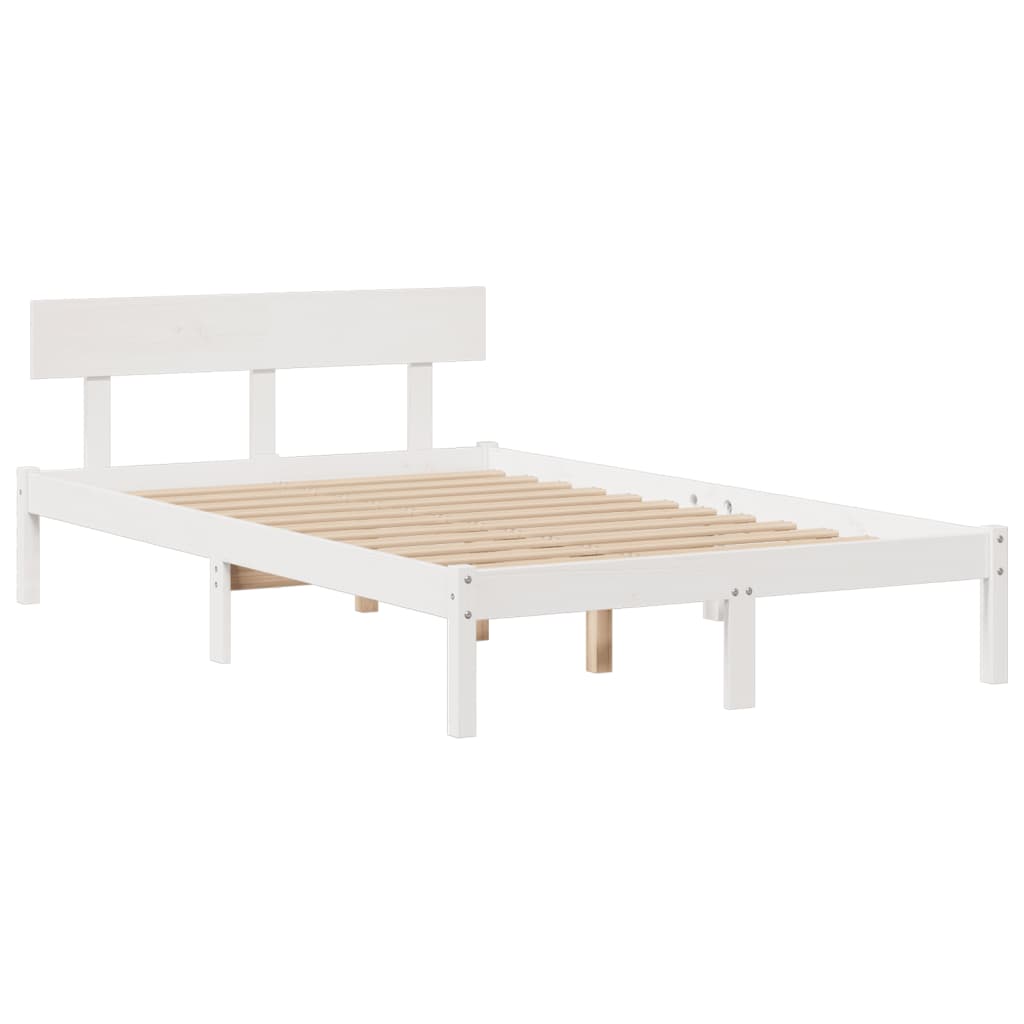 vidaXL Massivholzbett mit Regal ohne Matratze Weiß 135x190 cm Kiefer