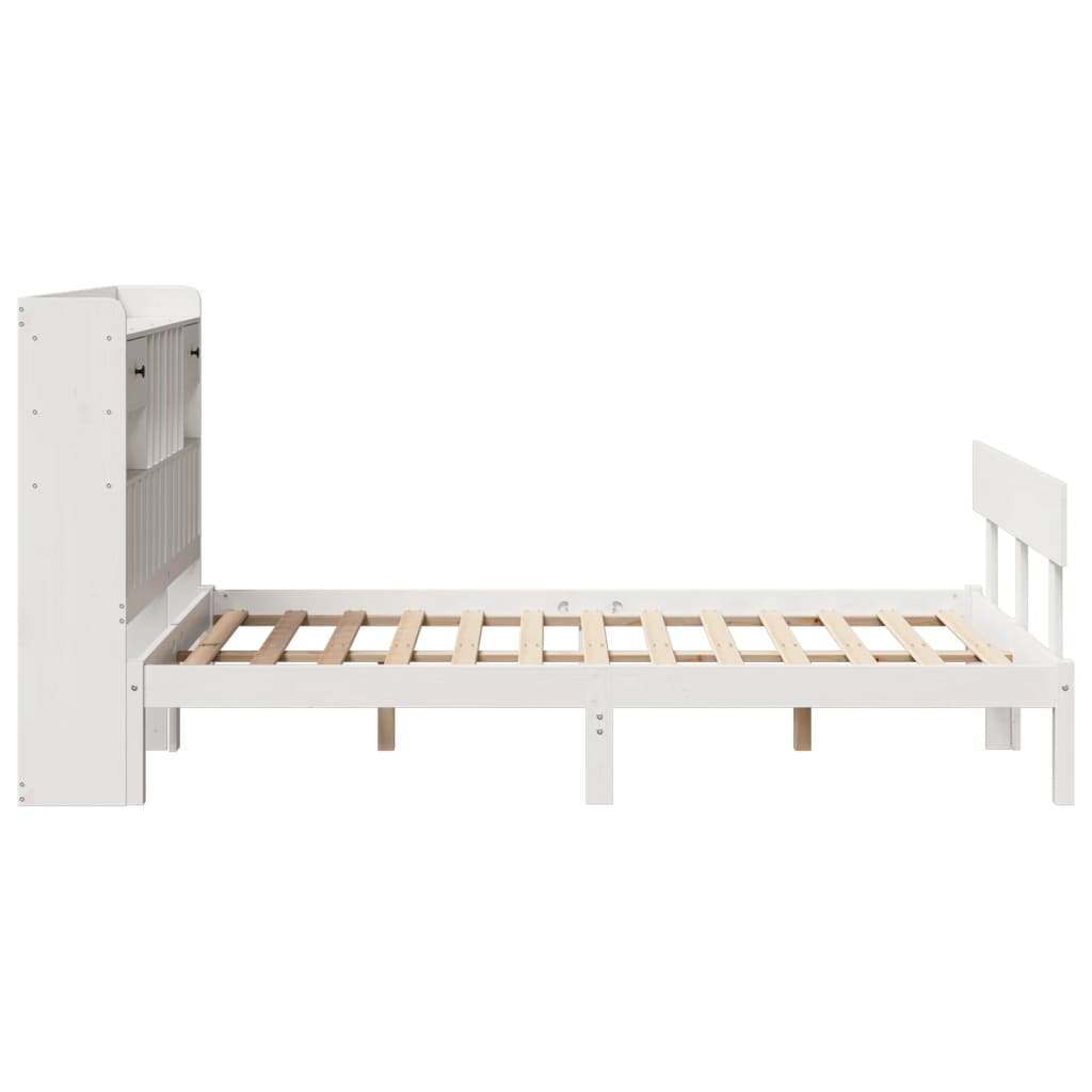vidaXL Massivholzbett mit Regal ohne Matratze Weiß 135x190 cm Kiefer