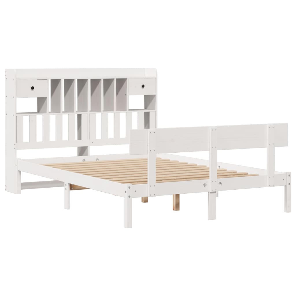 vidaXL Massivholzbett mit Regal ohne Matratze Weiß 140x190 cm Kiefer
