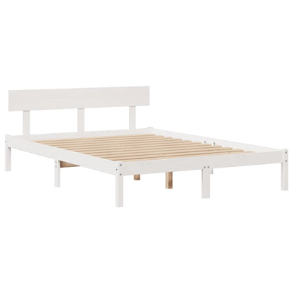 vidaXL Massivholzbett mit Regal ohne Matratze Weiß 140x190 cm Kiefer