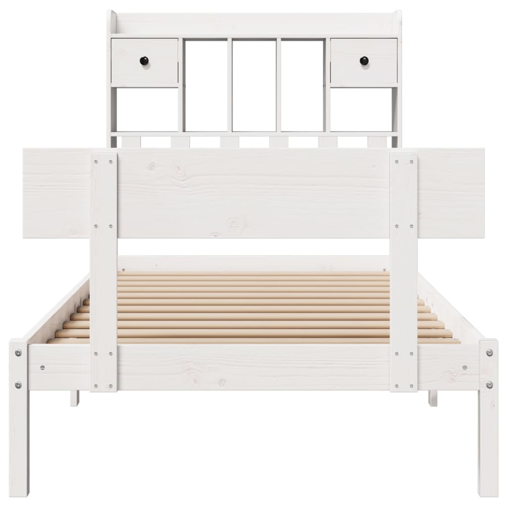 vidaXL Massivholzbett mit Regal ohne Matratze Weiß 90x200 cm Kiefer