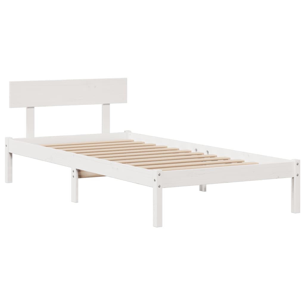 vidaXL Massivholzbett mit Regal ohne Matratze Weiß 90x200 cm Kiefer
