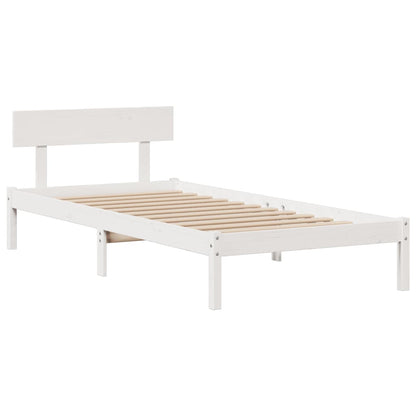 vidaXL Massivholzbett mit Regal ohne Matratze Weiß 90x200 cm Kiefer