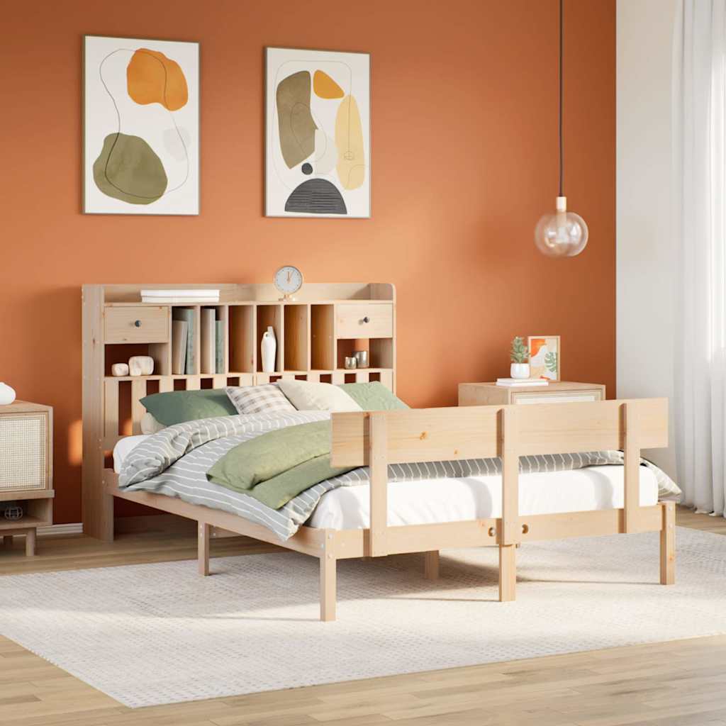 vidaXL Massivholzbett mit Regal ohne Matratze 150x200 cm Kiefernholz