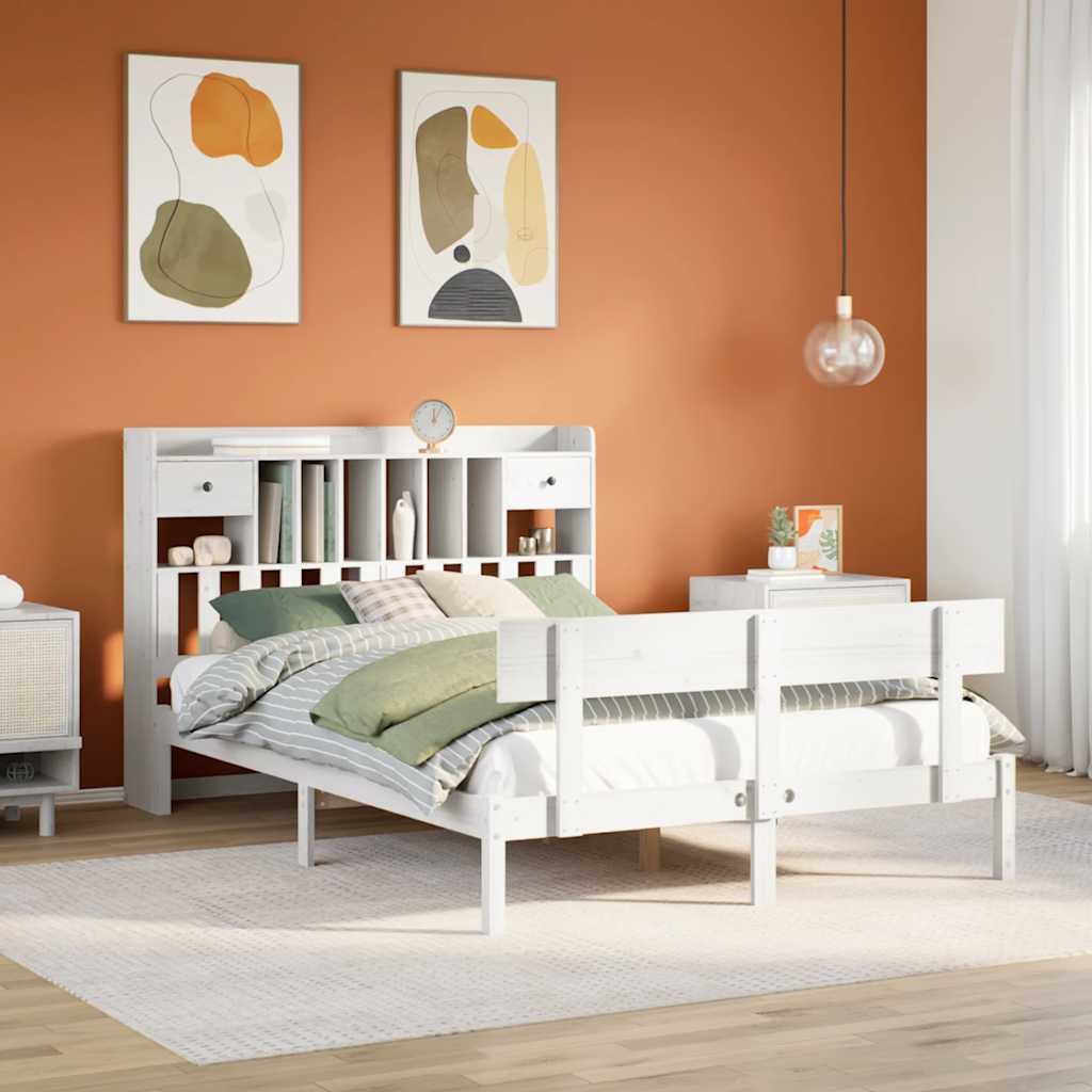 vidaXL Massivholzbett mit Regal ohne Matratze Weiß 160x200 cm Kiefer