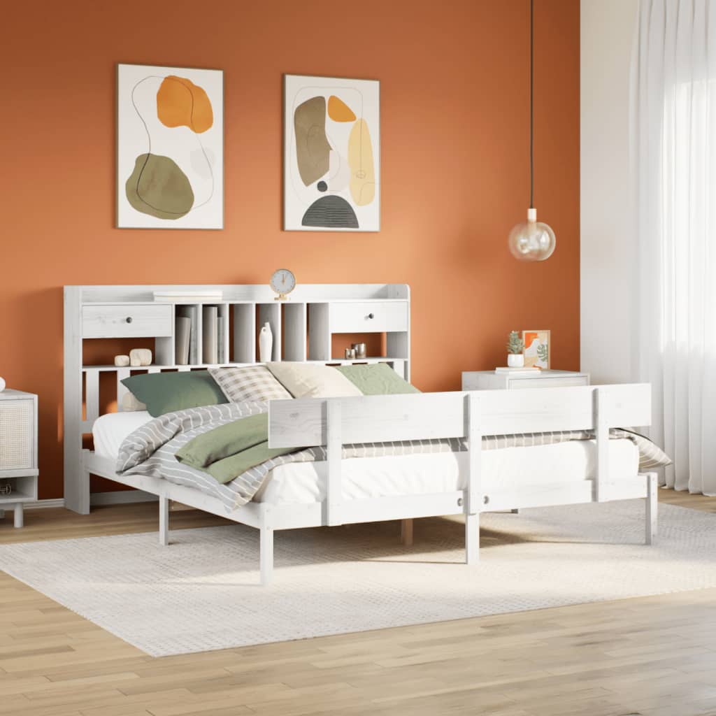 vidaXL Massivholzbett mit Regal ohne Matratze Weiß 180x200 cm Kiefer