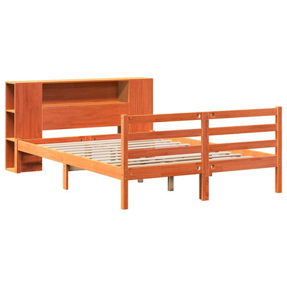 vidaXL Lit en bois massif avec étagère sans matelas Marron ciré 150x200 cm