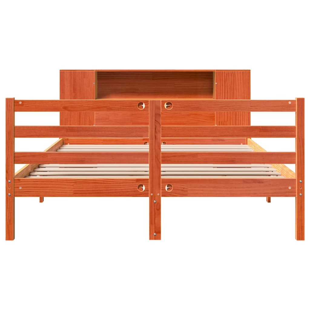 vidaXL Lit en bois massif avec étagère sans matelas Marron ciré 150x200 cm
