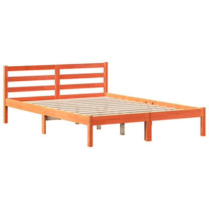 vidaXL Lit en bois massif avec étagère sans matelas Marron ciré 150x200 cm