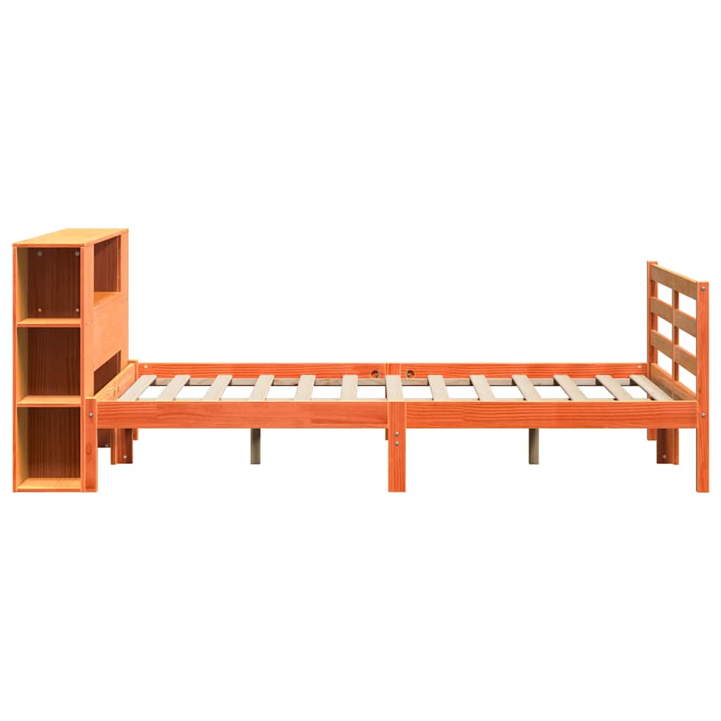 vidaXL Lit en bois massif avec étagère sans matelas Marron ciré 150x200 cm