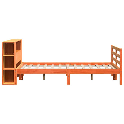 vidaXL Lit en bois massif avec étagère sans matelas Marron ciré 150x200 cm