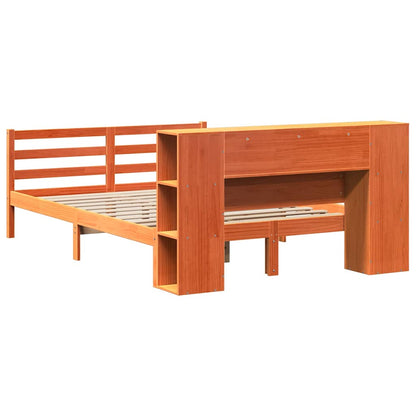 vidaXL Lit en bois massif avec étagère sans matelas Marron ciré 150x200 cm