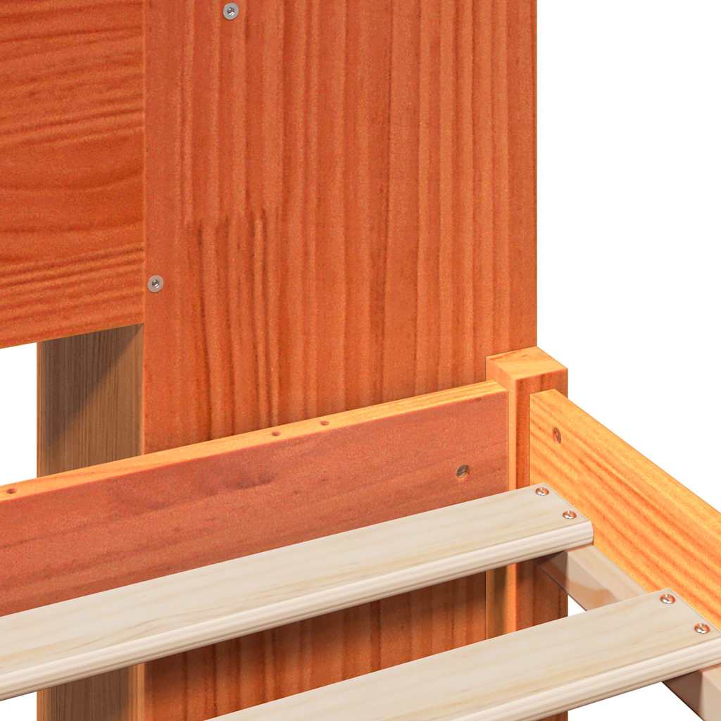 vidaXL Lit en bois massif avec étagère sans matelas Marron ciré 150x200 cm