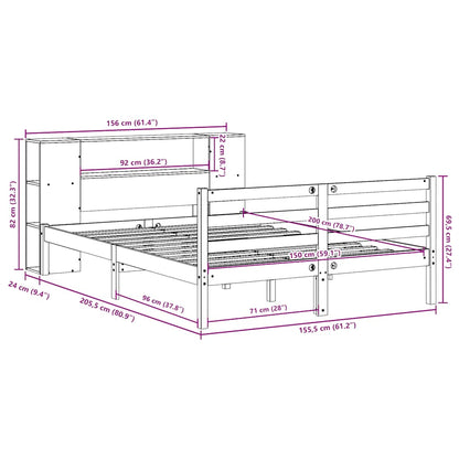 vidaXL Lit en bois massif avec étagère sans matelas Marron ciré 150x200 cm