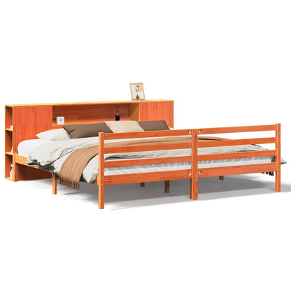 vidaXL Lit en bois massif avec étagère sans matelas Marron ciré 200x200 cm
