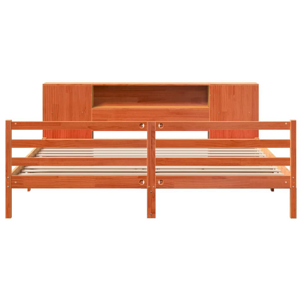 vidaXL Lit en bois massif avec étagère sans matelas Marron ciré 200x200 cm