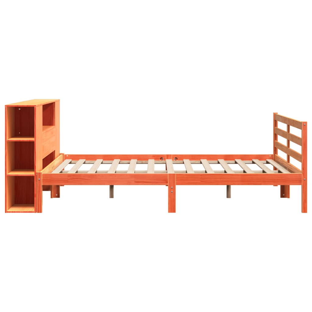 vidaXL Lit en bois massif avec étagère sans matelas Marron ciré 200x200 cm