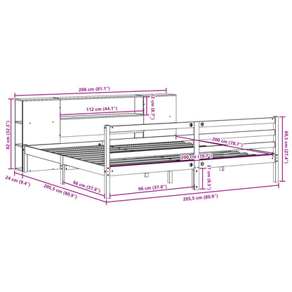 vidaXL Lit en bois massif avec étagère sans matelas Marron ciré 200x200 cm