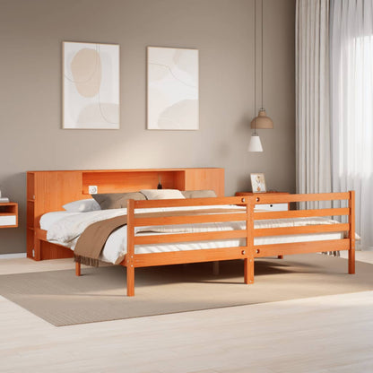 vidaXL Lit en bois massif avec étagère sans matelas Marron ciré 200x200 cm