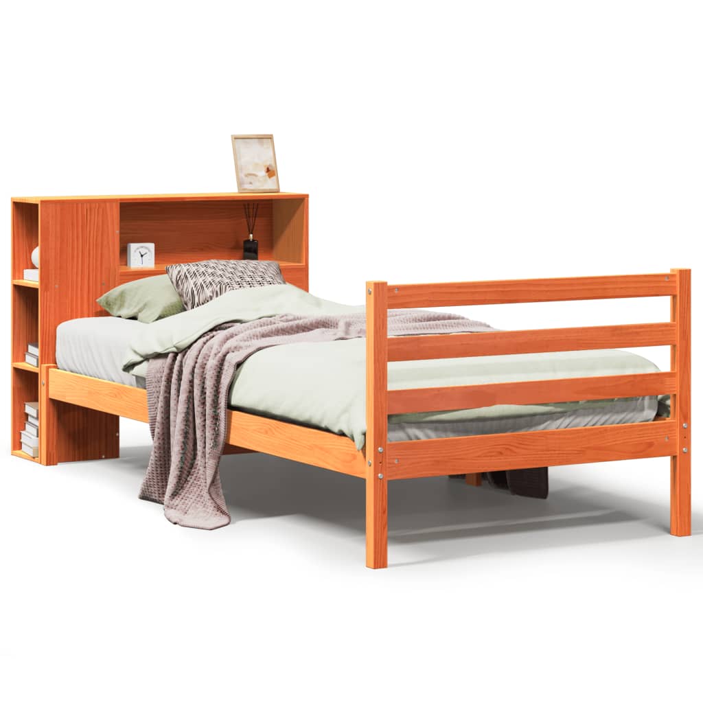 vidaXL Massivholzbett mit Regal ohne Matratze Wachsbraun 75x190 cm