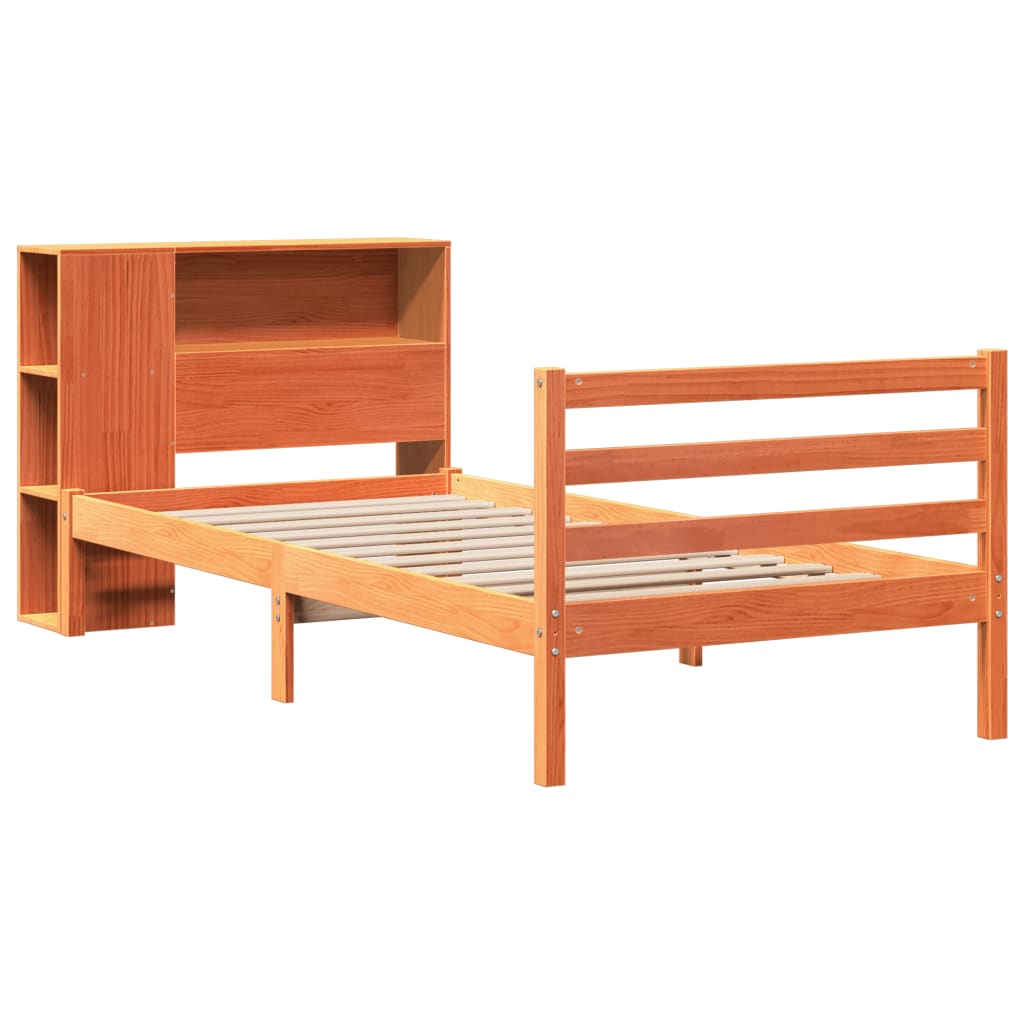 vidaXL Massivholzbett mit Regal ohne Matratze Wachsbraun 75x190 cm