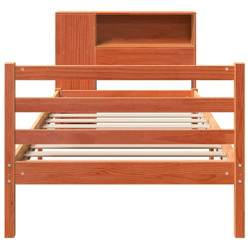 vidaXL Massivholzbett mit Regal ohne Matratze Wachsbraun 75x190 cm