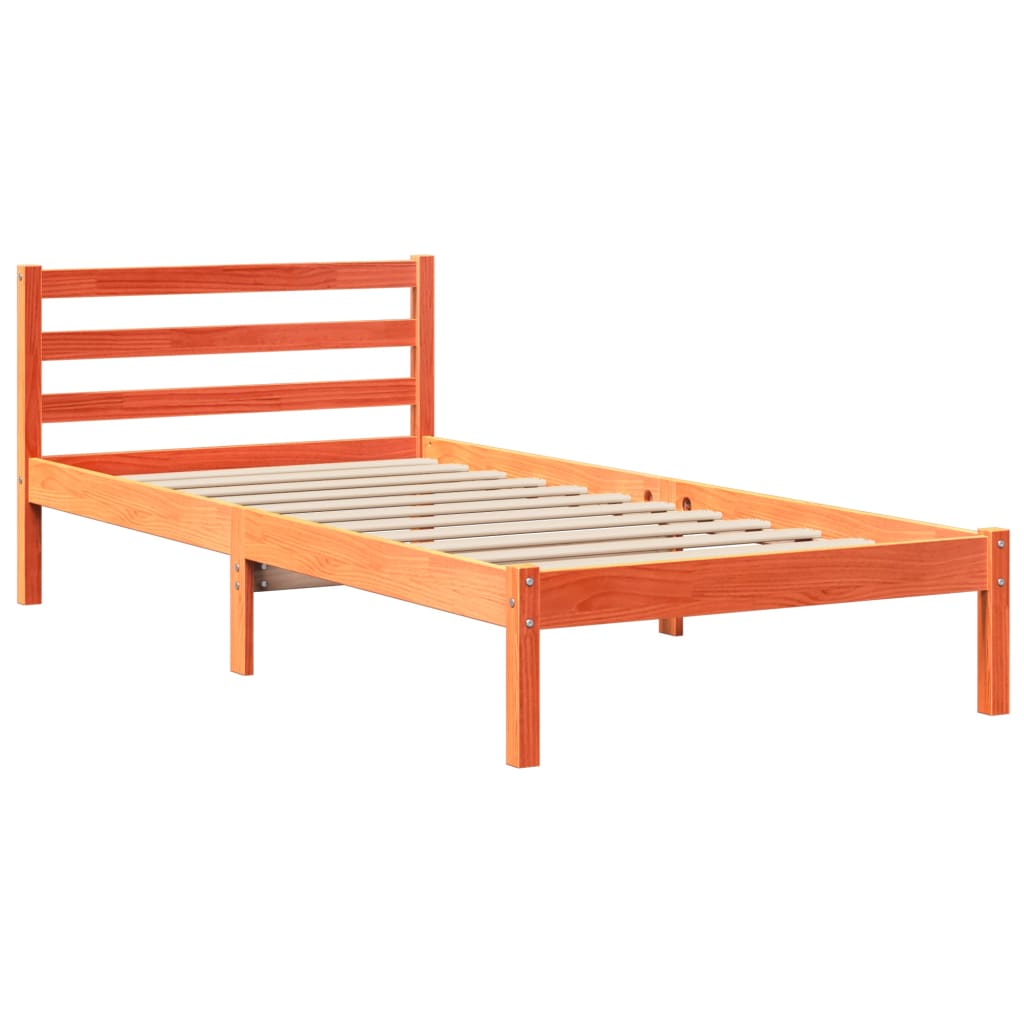 vidaXL Massivholzbett mit Regal ohne Matratze Wachsbraun 75x190 cm