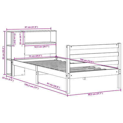 vidaXL Massivholzbett mit Regal ohne Matratze Wachsbraun 75x190 cm