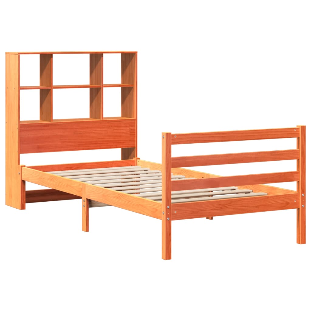 vidaXL Massivholzbett mit Regal ohne Matratze Wachsbraun 75x190 cm