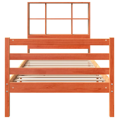 vidaXL Massivholzbett mit Regal ohne Matratze Wachsbraun 75x190 cm