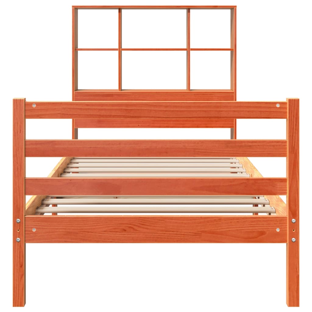 vidaXL Massivholzbett mit Regal ohne Matratze Wachsbraun 100x200 cm